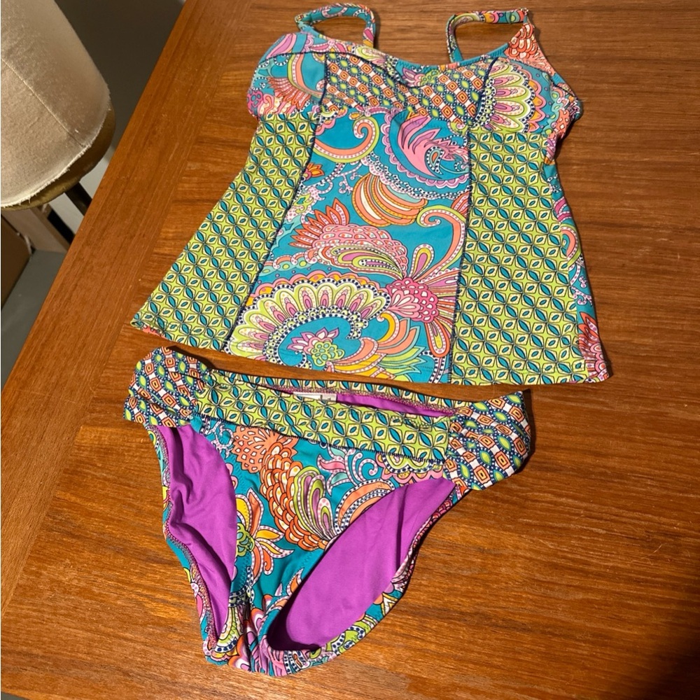 Swimsuit 2-piece Bikini Tankini By Trina Turk Size 4 Bright Multicoloured